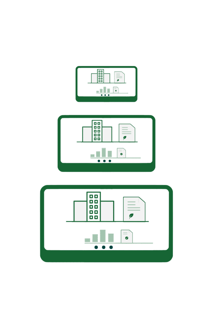 Illustration: three dashboards of increasing size representing single sites to large portfolios